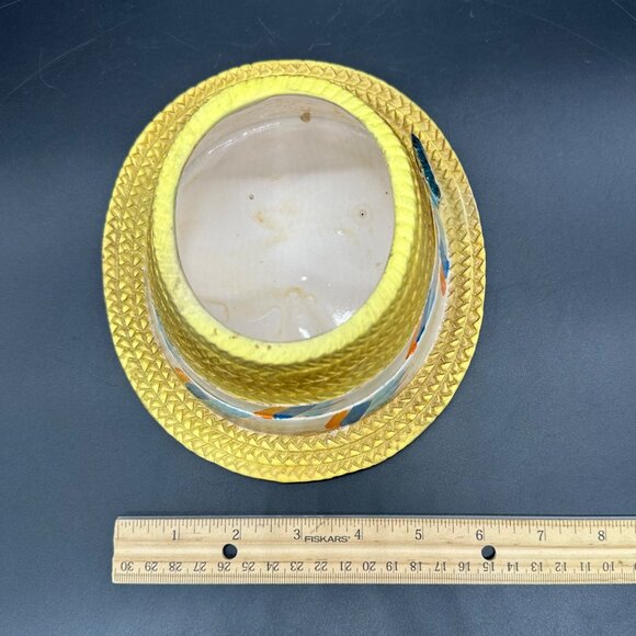 Vintage Hat Planter Inarco Japan Yellow Feather Mid Century Kitsch Decor Ceramic - Picture 14 of 14